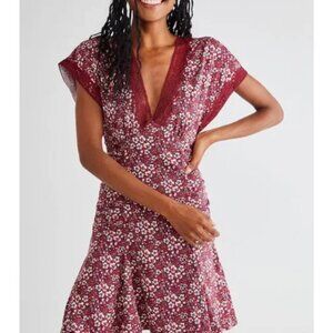 Free People Dress floral lace v neck mini womens Red (medium) sweet talker cute